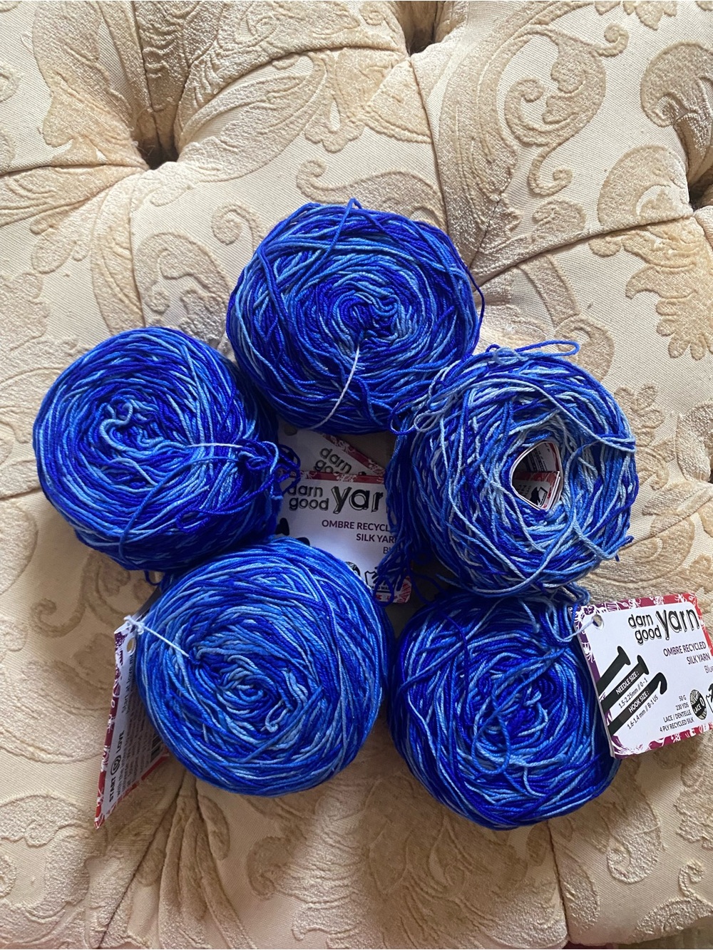 Darn Good Yarn Ombré Recycled Silk Yarn Blue Lot Of 5